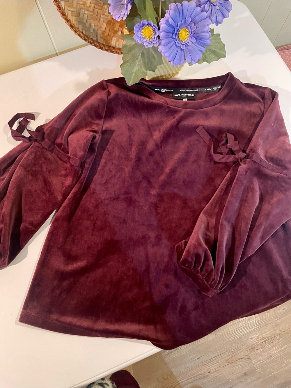 Karl Lagerfeld Women’s Velour Long-Sleeve Top in Plum